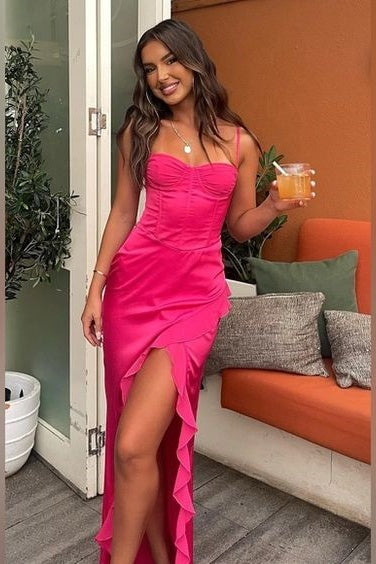 Sweetheart Sleeveless Ruffled Slit Party Prom Dress