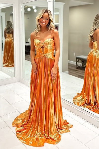 Sweetheart Sleeveless Satin A-Line Long Prom Evening Dress