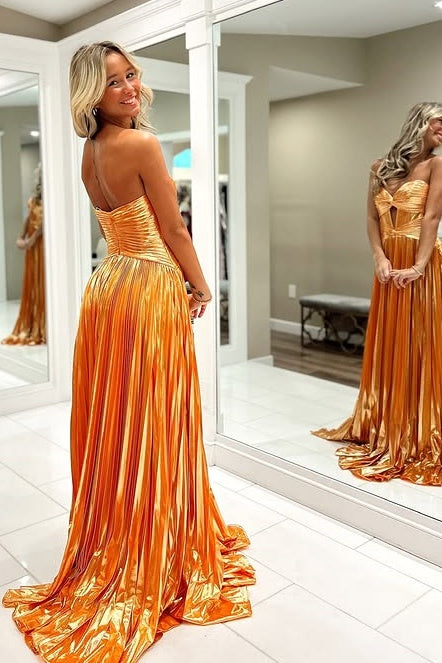 Sweetheart Sleeveless Satin A-Line Long Prom Evening Dress