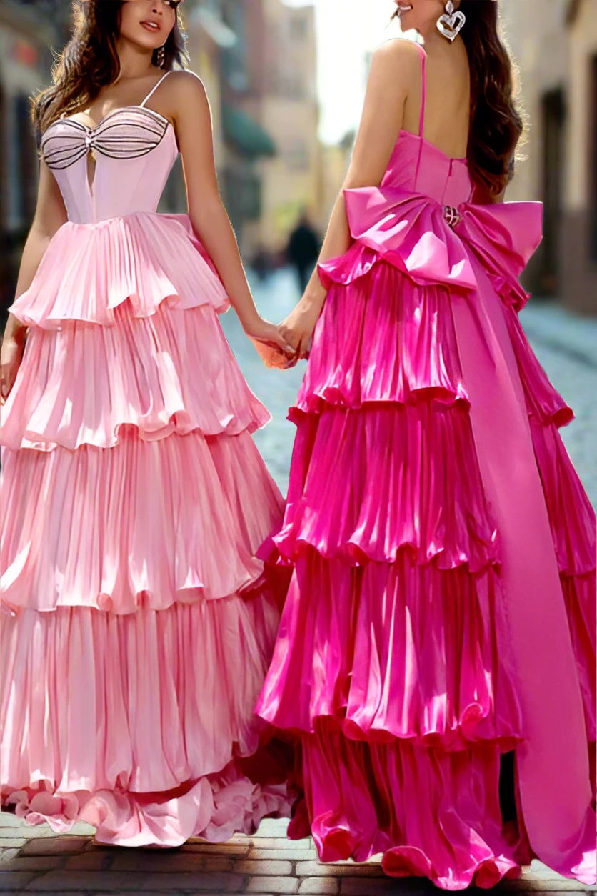 Sweetheart Spaghetti Straps A-Line Beaded Tiered Prom Dress