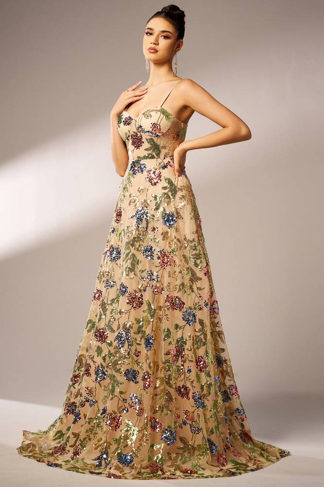 Sweetheart Spaghetti Straps Florals A-Line Evening Party Dress