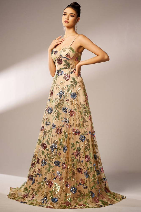 Sweetheart Spaghetti Straps Florals A-Line Evening Party Dress