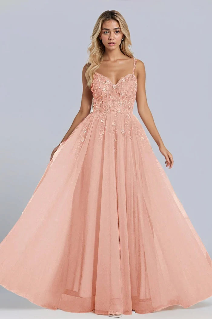 Sweetheart Spaghetti Straps Tulle A-Line Floral Party Dress