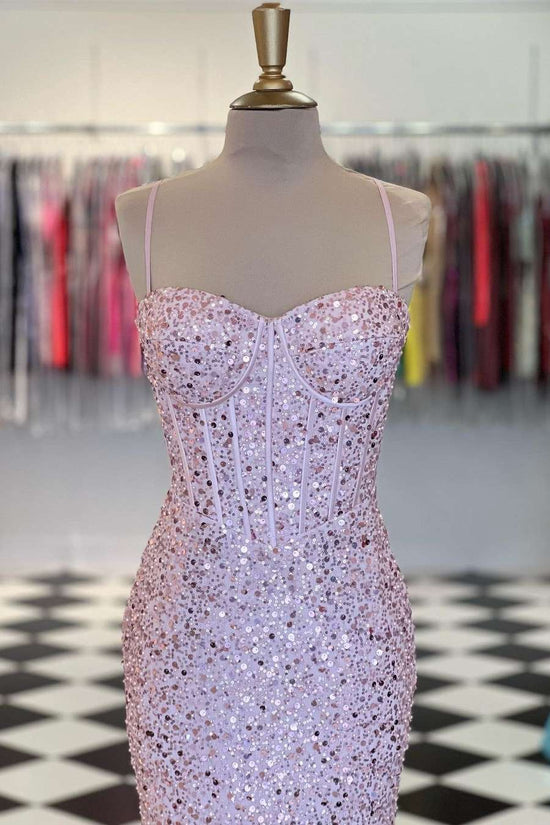 Sweetheart Spaghetti Straps With Train Sequins Party Prom Dress