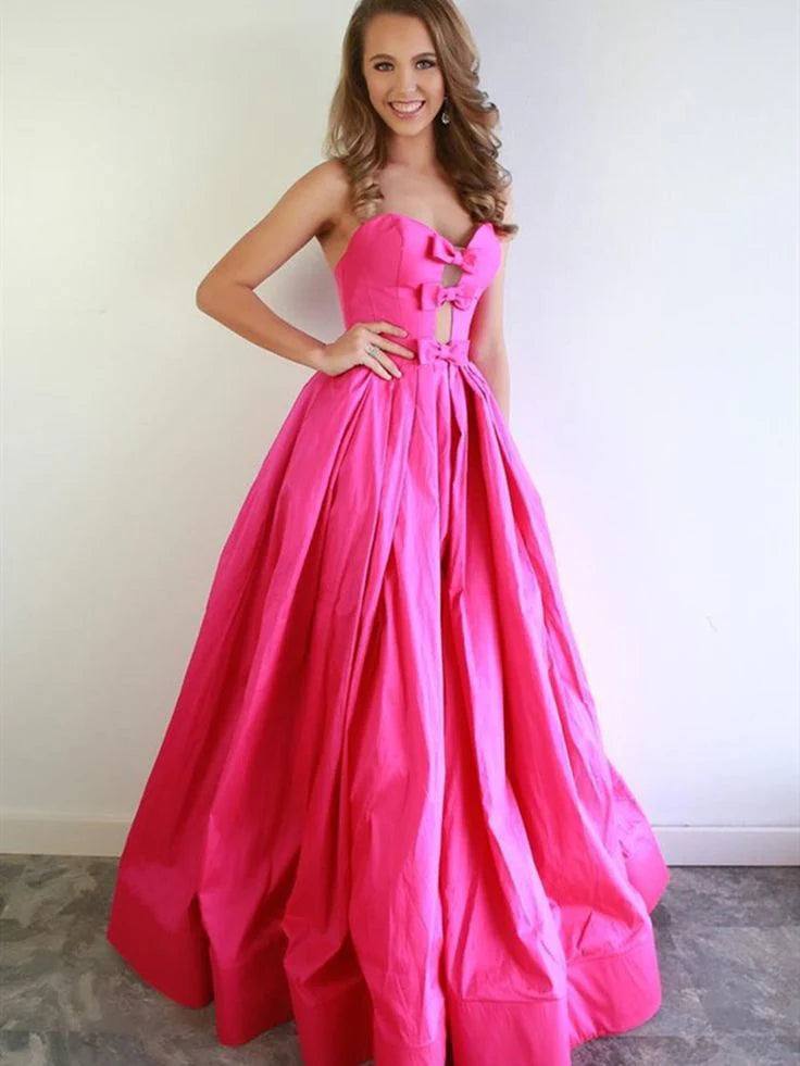 Sweetheart Strapless A-Line Formal Party Dress With Bows