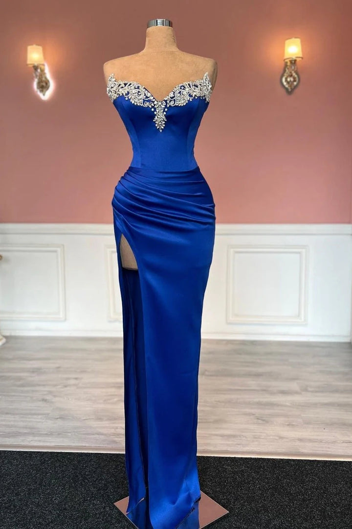 Sweetheart Strapless Beaded Empire Party Prom Dress With Slit