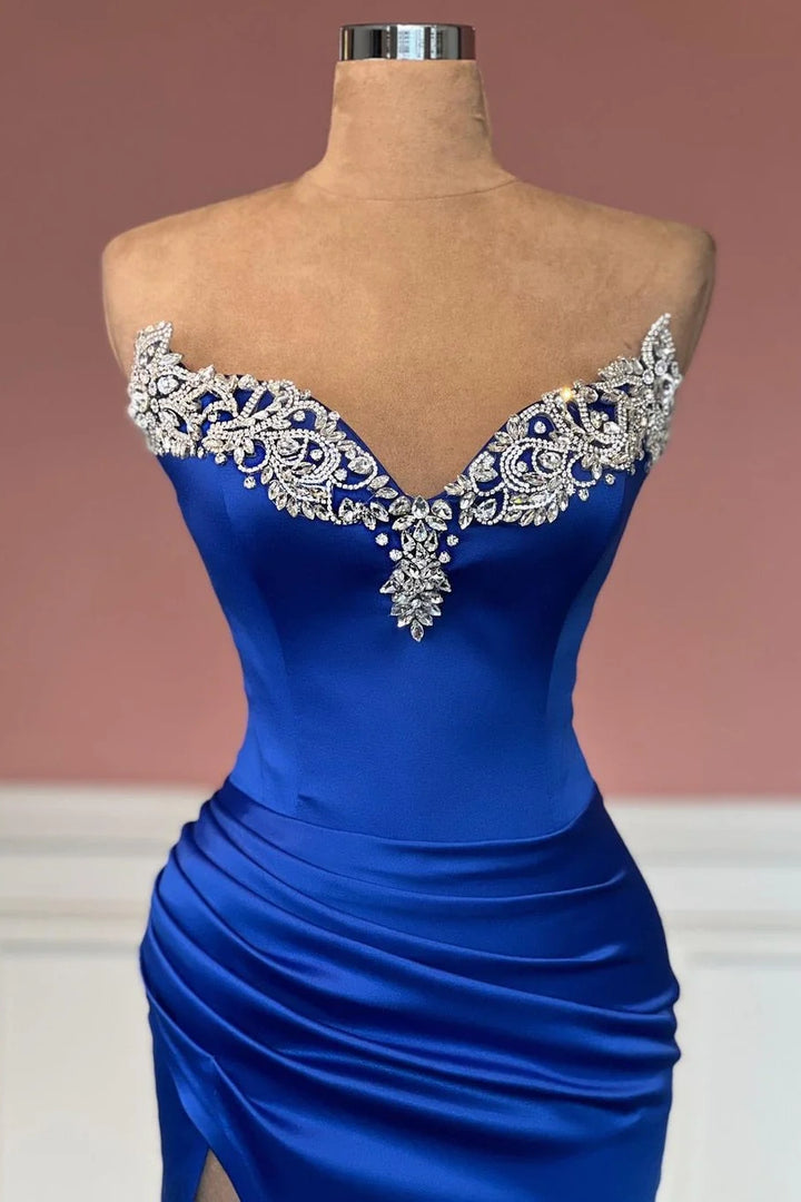 Sweetheart Strapless Beaded Empire Party Prom Dress With Slit
