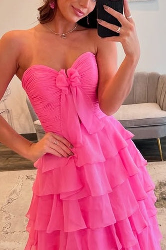 Sweetheart Strapless Chiffon A-Line Tiered Formal Party Dress