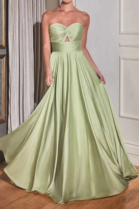 A-Line Sweetheart Strapless Empire Long Bridesmaid Dress