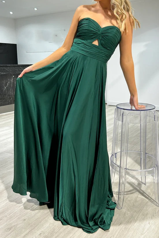 A-Line Sweetheart Strapless Empire Long Bridesmaid Dress