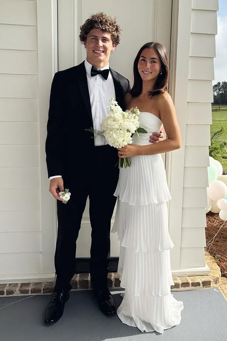 Sweetheart Strapless Empire Chiffon A-Line Tiered Party Prom Dress