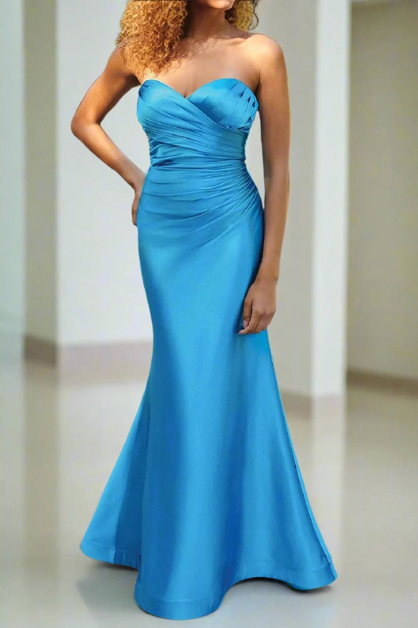 Sweetheart Strapless Empire Ruched Trumpet Prom Dress