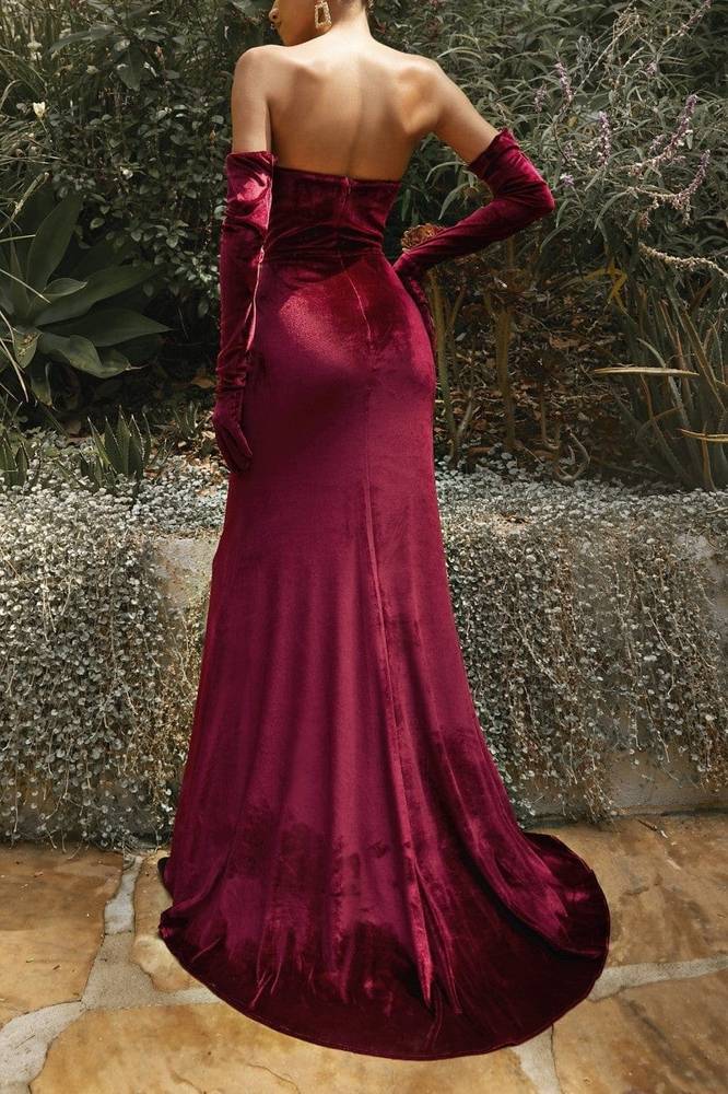 Sweetheart Strapless Empire Velvet Prom Dress