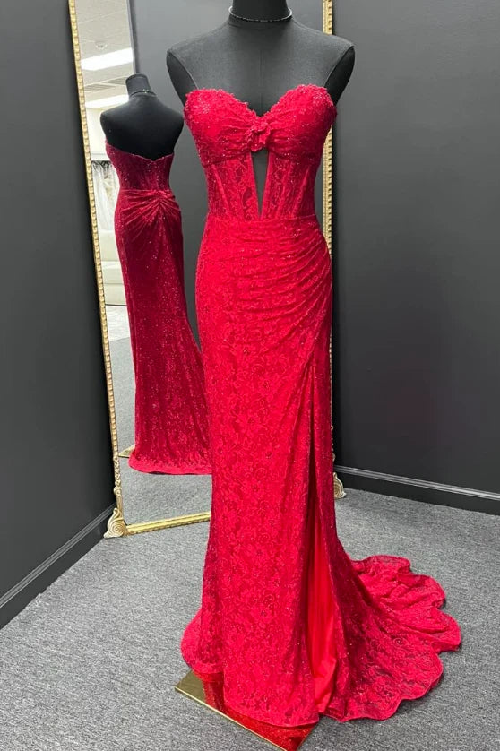 Sweetheart Strapless Lace Mermaid Party Prom Dress