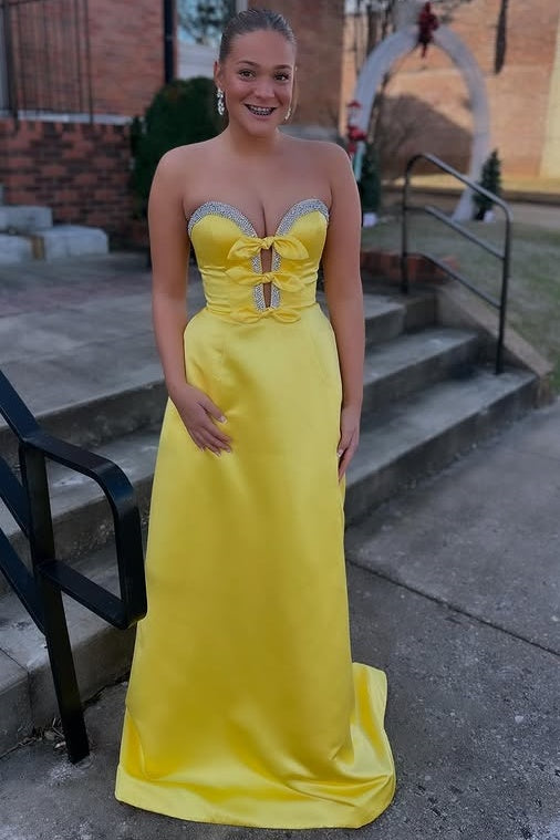 Sweetheart Strapless Satin A-Line Beaded Formal Party Dress