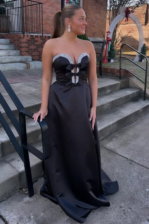 Sweetheart Strapless Satin A-Line Beaded Formal Party Dress