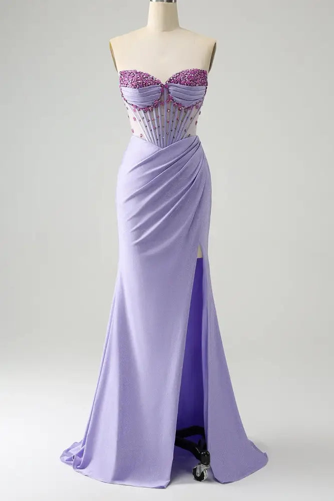 Sweetheart Strapless Sheer Empire Beaded Long Prom Dress