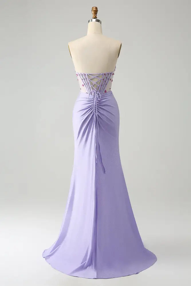 Sweetheart Strapless Sheer Empire Beaded Long Prom Dress