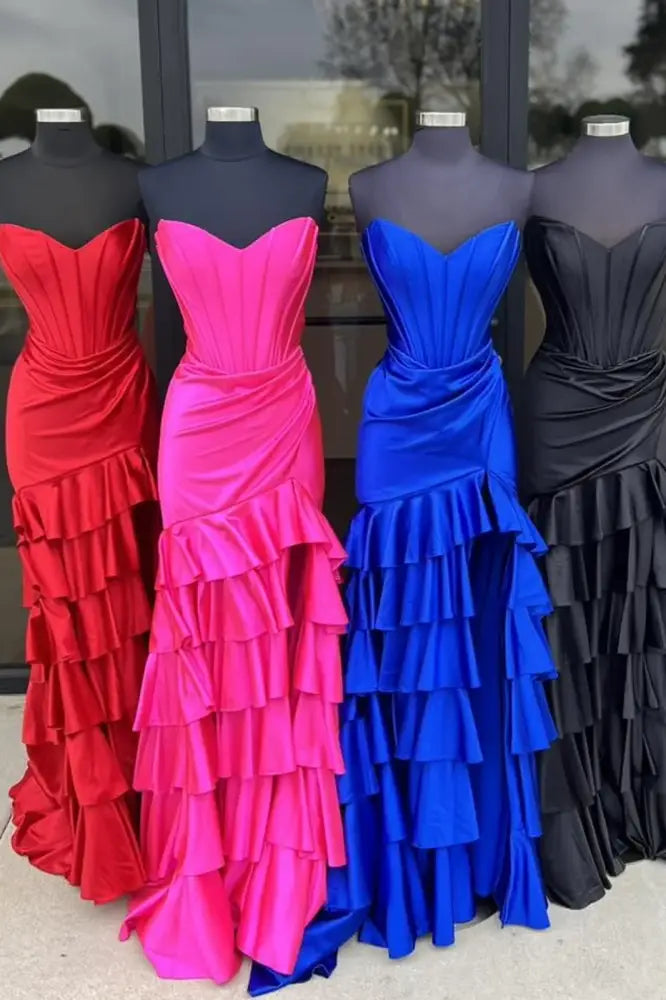 Sweetheart Strapless Tiered Prom Evening Dress