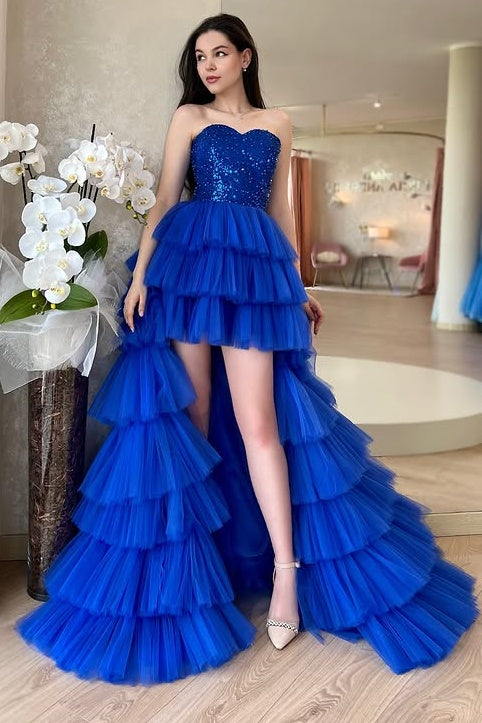 Tiered Tulle A-Line Sweetheart Strapless Party Prom Dress