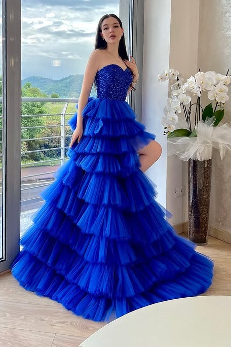 Tiered Tulle A-Line Sweetheart Strapless Party Prom Dress