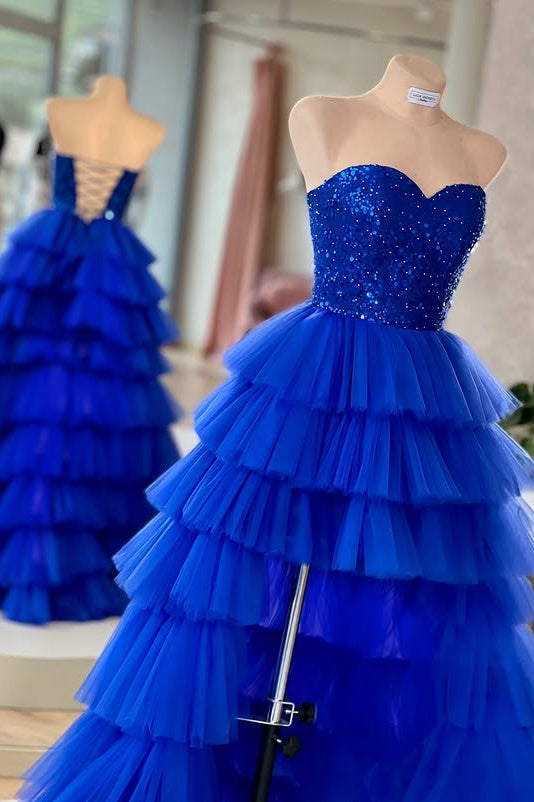 Tiered Tulle A-Line Sweetheart Strapless Party Prom Dress