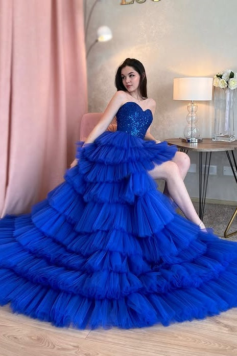 Tiered Tulle A-Line Sweetheart Strapless Party Prom Dress