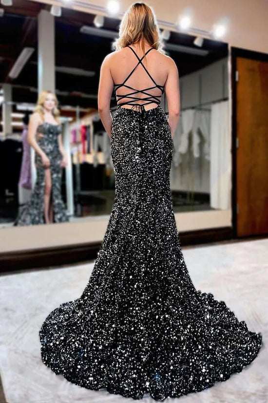 Sparkly Trumpet Bateau Sleeveless Fully Sequins Prom Dress