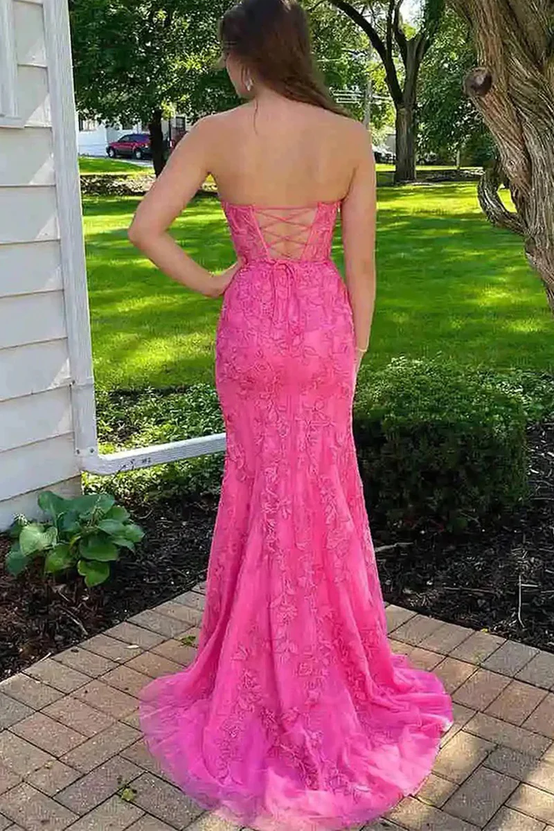 Trumpet Lace Appliques Sweetheart Strapless Long Prom Dress