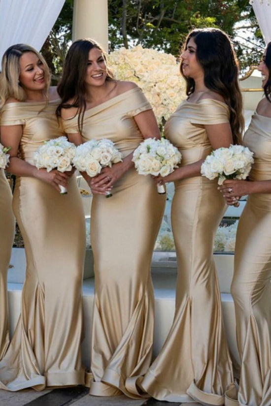 Trumpet Off-Shoulder Sleeveless Satin  Bridesmaid Dress