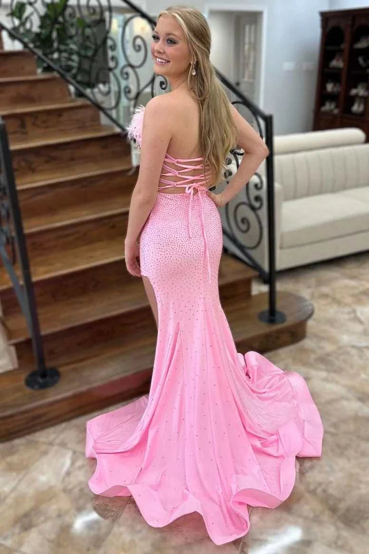 Trumpet Strapless Empire With Side Slit Sequins Prom Dress