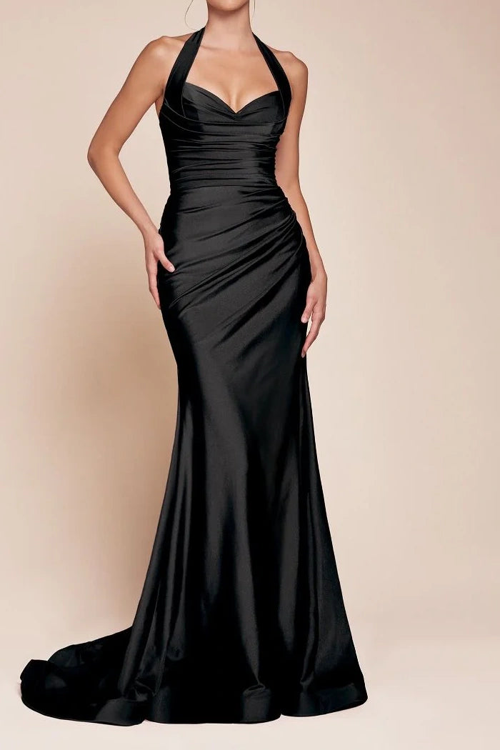 Sweetheart Halter Ruched Long Bridesmaid Dress