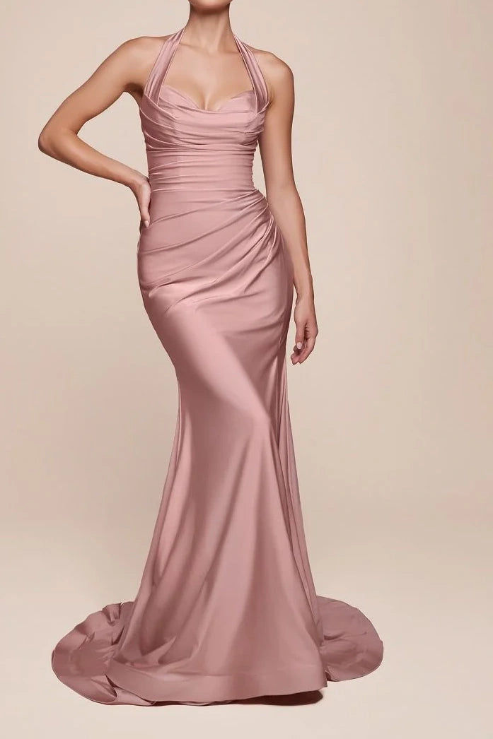 Sweetheart Halter Ruched Long Bridesmaid Dress