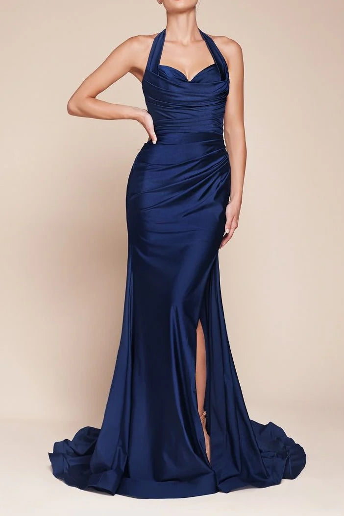 Sweetheart Halter Ruched Long Bridesmaid Dress