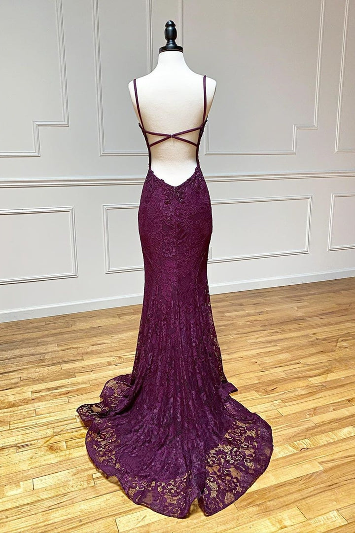 Trumpet V-Neck Spaghetti Straps Appliques Prom Dress