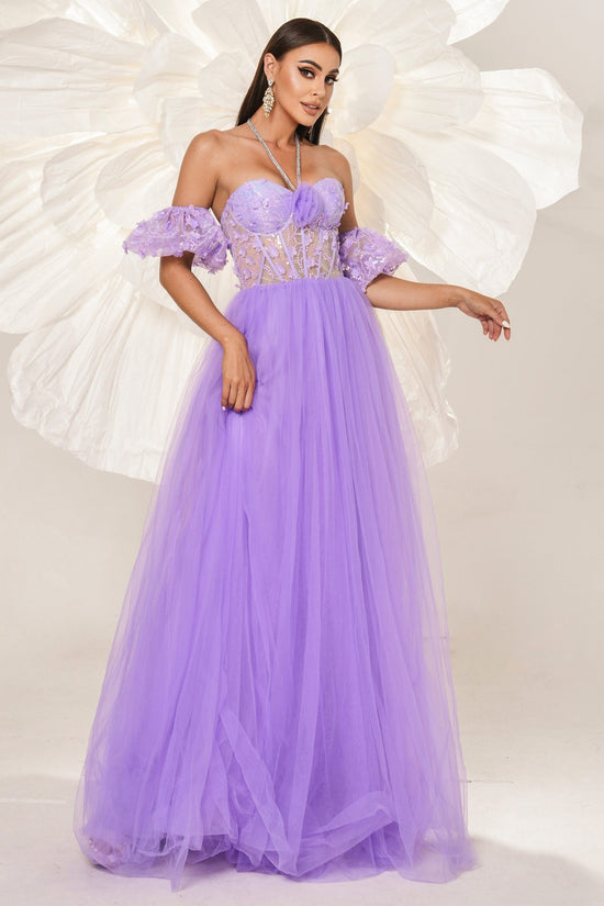 Tulle A-Line Beaded A-Line Empire Party Evening Dress