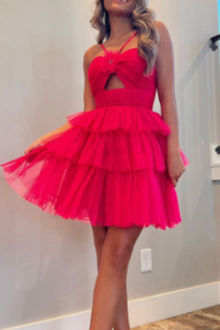 Tulle A-Line Halter Illusion Empire Short Homecoming Dress