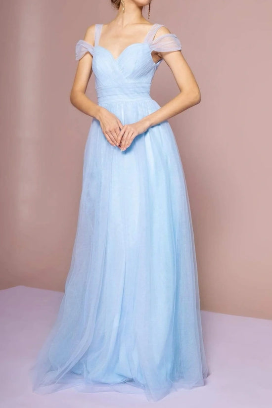 Tulle A-Line Off-Shoulder Open Back Bridesmaid Dress