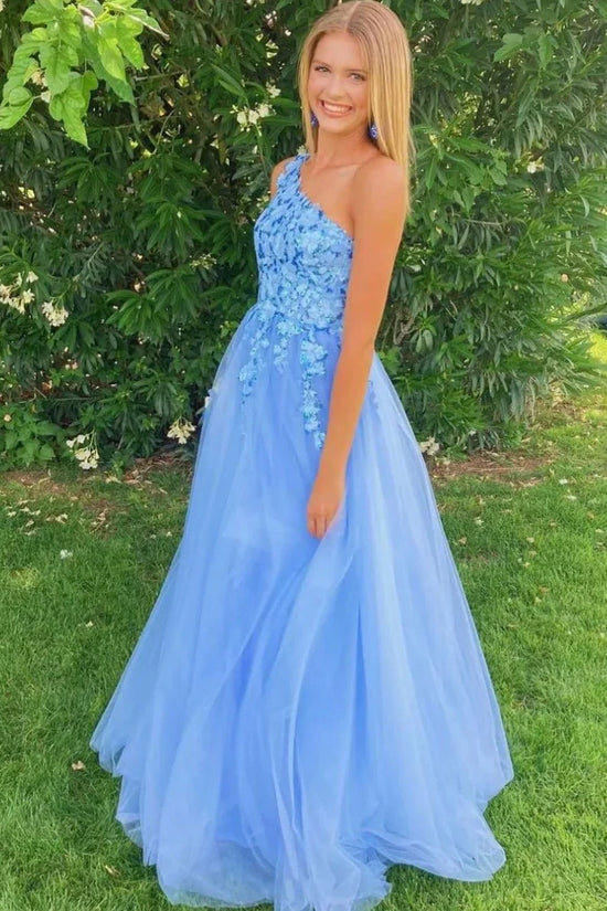 Tulle A-Line One Shoulder Empire Floral Appliques Party Prom Dress Movousdress Tulle A-Line One Shoulder Empire Floral Appliques Party Prom Dress Movousdress