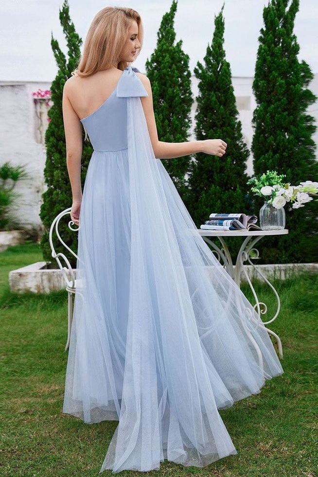 Tulle A-Line One Shoulder Sleeveless Empire Bridesmaid Dress