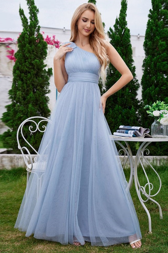 Tulle A-Line One Shoulder Sleeveless Empire Bridesmaid Dress