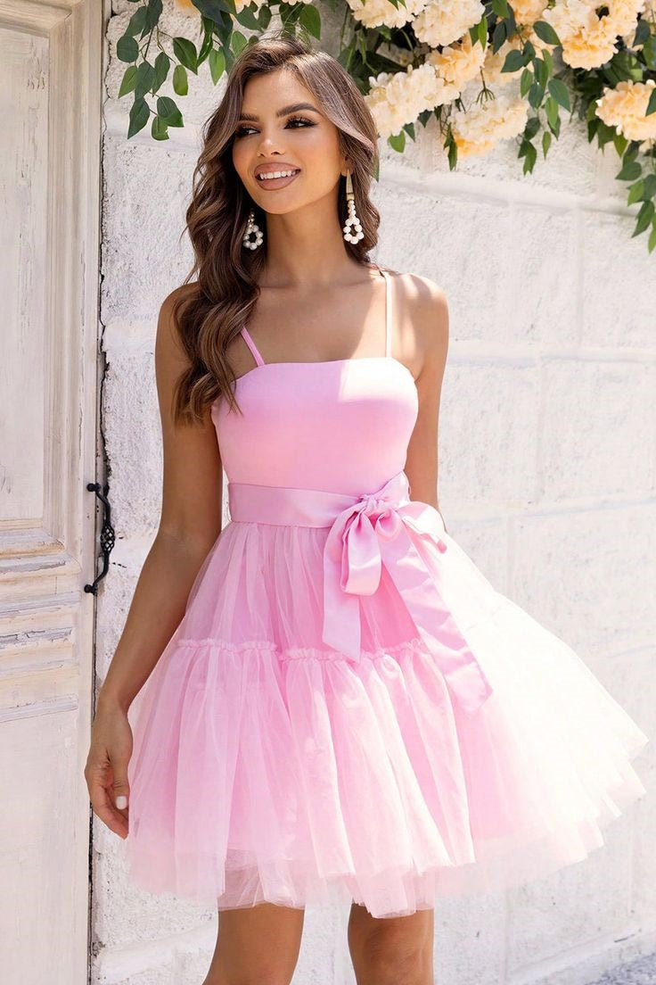 Tulle A-Line Spaghetti Straps Empire Homecoming Dress