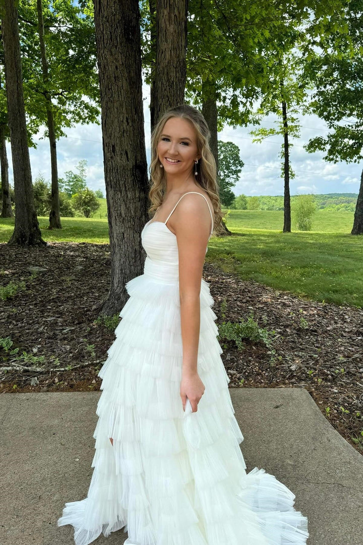 Tulle A-Line Sweetheart Sleeveless Tiered Party Prom Dress