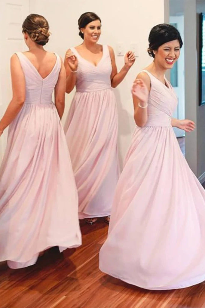 Tulle A-Line V-Neck Sleeveless Empire Bridesmaid Dress