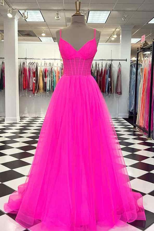 Tulle A-Line V-Neck Sleeveless Lace Up Prom  Party Dress