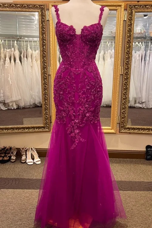 Tulle And Lace Mermaid Spaghetti Straps Prom Party Dress