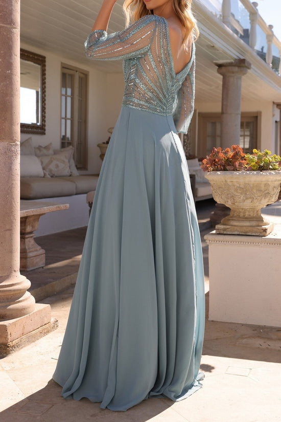 Two Tone V-Neck Quarter Sleeves Sequins Mother Of Brides Dress Movousdress Two Tone V-Neck Quarter Sleeves Sequins Mother Of Brides Dress Movousdress