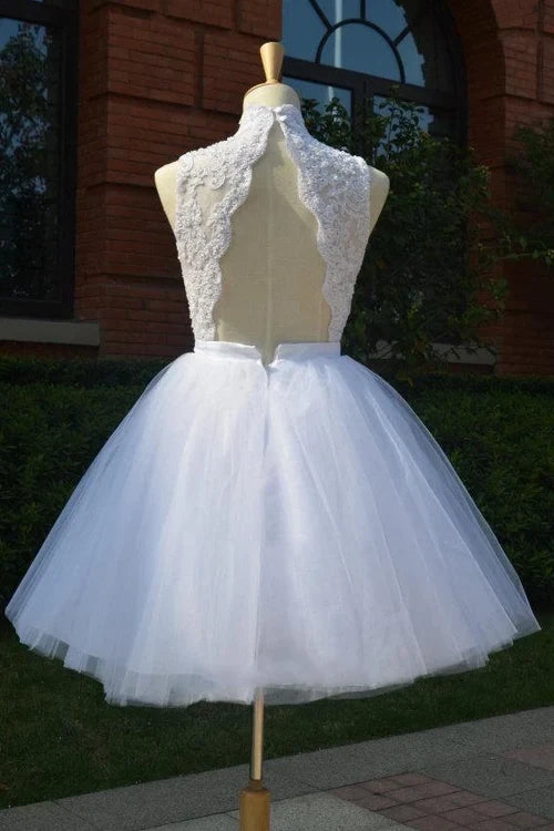 Two Town A-Line High Neck Sleeveless Short Wedding Dress