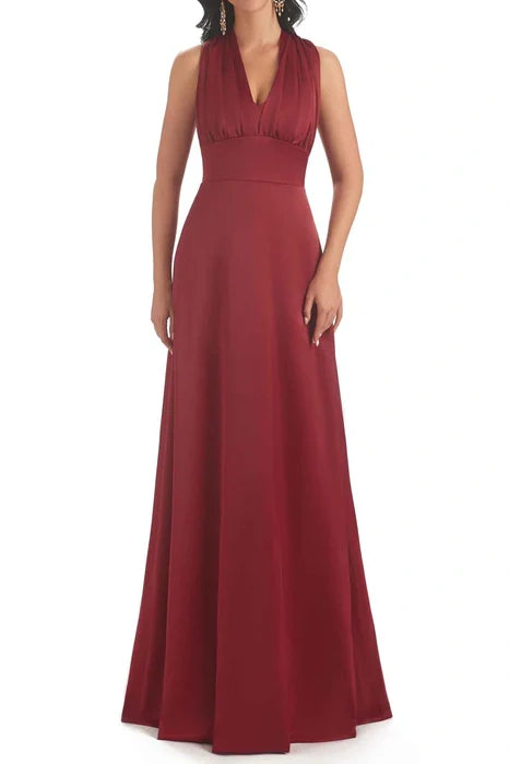 V-Neck Satin A-Line Empire Burgundy Bridesmaid Dress