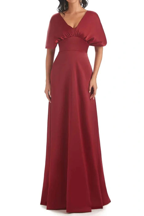 V-Neck Satin A-Line Empire Burgundy Bridesmaid Dress